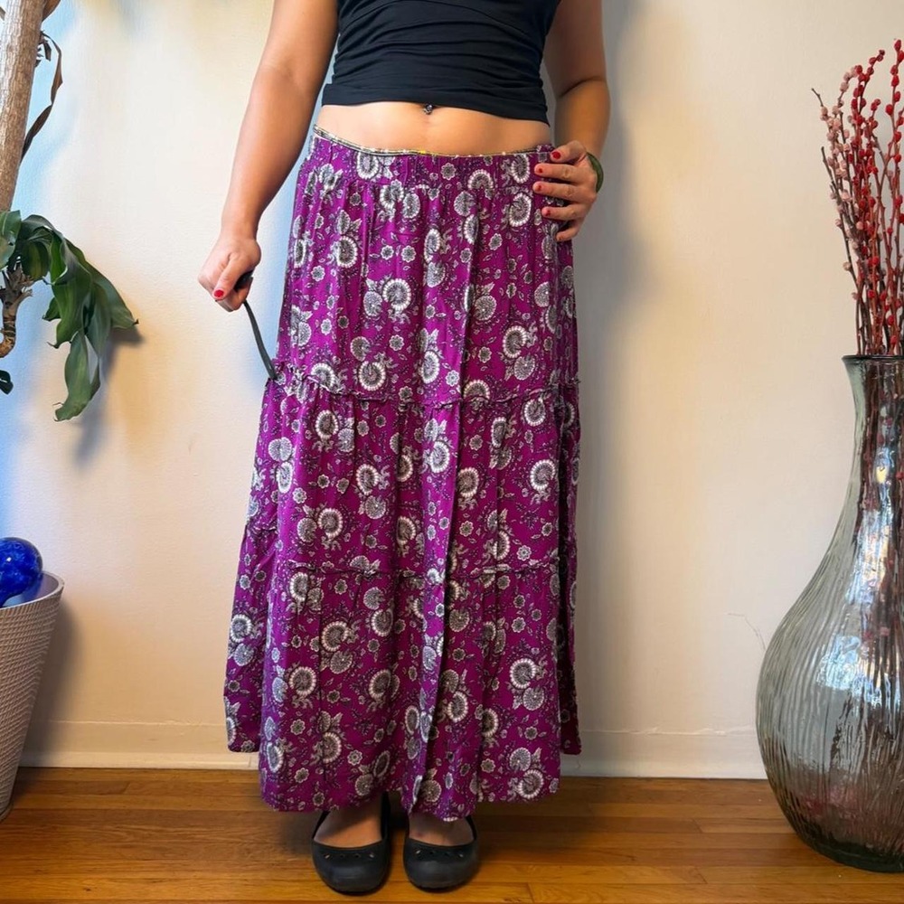 Lane Bryant Purple Floral Tiered Maxi Skirt Whimsygoth Boho Plus Size 26/28 4X